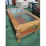 Twin glass panel coffee table with shelf beneath, 205cms x 67cms x 51cms. Estimate £20-40