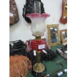 Brass & glass paraffin lamp c/w original shade & chimney, height 75cms. Estimate £40-60