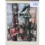 Framed & glazed watercolour 'Fish Quay', signed by Barbara Poency. Estimate £20-40