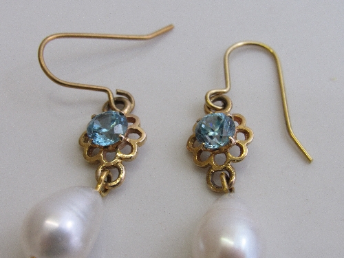 Blue Zircon & seed pearl drop earrings. Estimate £250-280 - Image 2 of 2