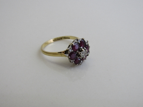 18ct gold, ruby & diamond cluster ring, size P, weight 3.7gms. Estimate £150-200 - Image 2 of 3