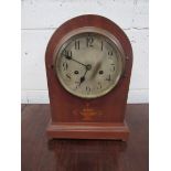 Inlaid mahogany mantel clock by Silesia, 33cms height.  Estimate £20-40