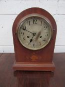 Inlaid mahogany mantel clock by Silesia, 33cms height.  Estimate £20-40