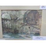 'The Marchesa's Boathouse', Sir William Russell Flint R.A.,P.P.R.W.S. 1880-1969. On Lake Orta, on