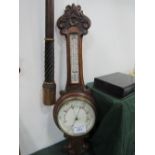 Oak cased 'banjo' style aneroid barometer & thermometer. Estimate £30-50