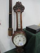 Oak cased 'banjo' style aneroid barometer & thermometer. Estimate £30-50