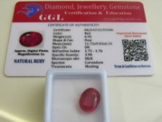 Natural oval cut loose ruby, 6.9ct with certificate. Estimate £50-70
