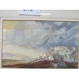 Framed oil on canvas of children in a meadow & a framed & glazed watercolour of dunes, signed