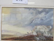 Framed oil on canvas of children in a meadow & a framed & glazed watercolour of dunes, signed