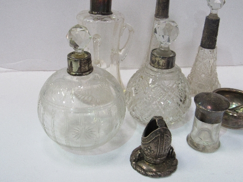 4 silver rimmed cut glass perfume bottles; a small gent's 3 handled decanter; a small perfume bottle - Image 2 of 3