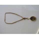 9ct gold & brown stone pendant on a 9ct gold chain, total weight 23.7gms, stone 1.8cms x 1.3cms.