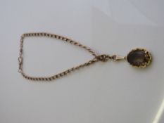 9ct gold & brown stone pendant on a 9ct gold chain, total weight 23.7gms, stone 1.8cms x 1.3cms.