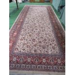Pink & rust ground carpet, 460 x 207. Estimate £50-80
