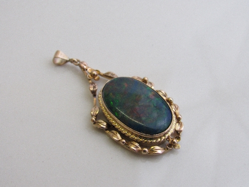 Dark green opal set in gold coloured pendant, weight 4.9gms. Estimate £800-1,000 - Image 2 of 2