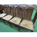 4 oak Chippendale-style string seat dining chairs. Estimate £40-50
