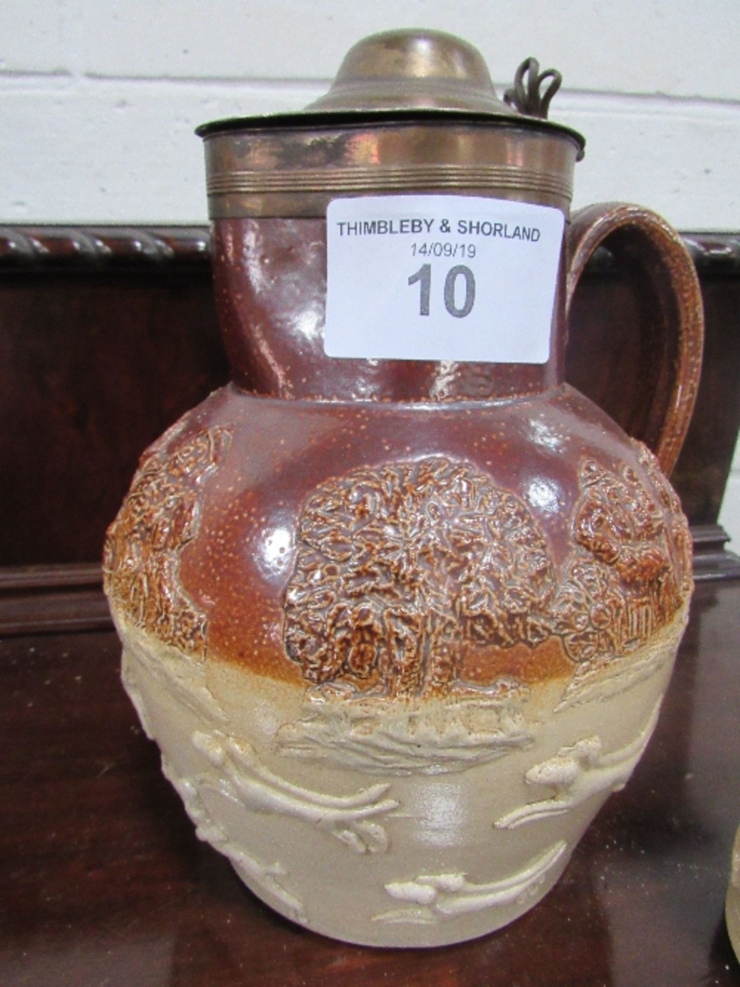 Salt-glazed tankard with silver rim & a lidded salt-glazed jug - Image 3 of 4