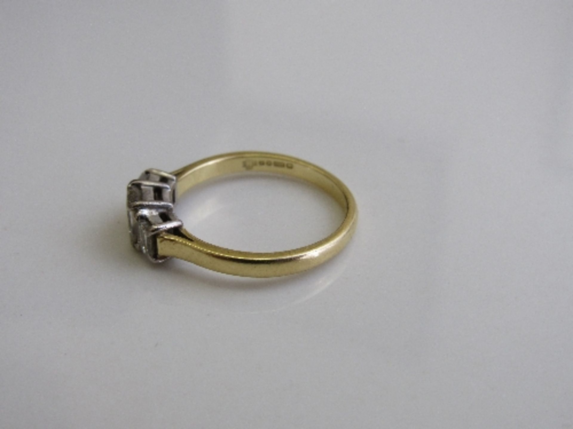 18ct gold & platinum Art Deco-style ring with 3 baguette cut diamonds, size N 1/2, weight 3.3gms. - Image 3 of 4