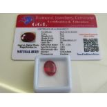 Natural oval cut loose ruby, 7ct with certificate. Estimate £50-70