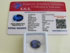 Natural oval cut loose tanzanite, 8.2ct with certificate. Estimate £50-70