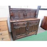 Oak reproduction court cupboard, 130cms x 51cms x 130cms. Estimate £20-40