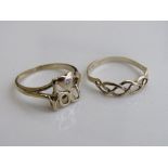 9ct gold band, size M, weight 0.8gms & a I Heart You ring with small diamond, size M, weight 1.9gms.
