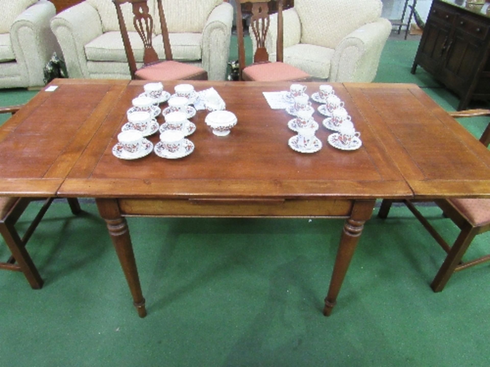 Yew wood draw leaf dining table, 190cms (extended) x 94cms x 75cms. - Image 3 of 3