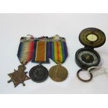 A military compass marked Magna Pole, by Aitchison of London; 3 WWI medals: Great War Civilisation