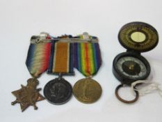 A military compass marked Magna Pole, by Aitchison of London; 3 WWI medals: Great War Civilisation