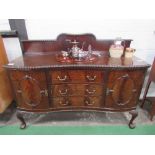 Mahogany & walnut veneer serpentine front sideboard, on ball & claw feet, 166cms x 60cms x 130cms.