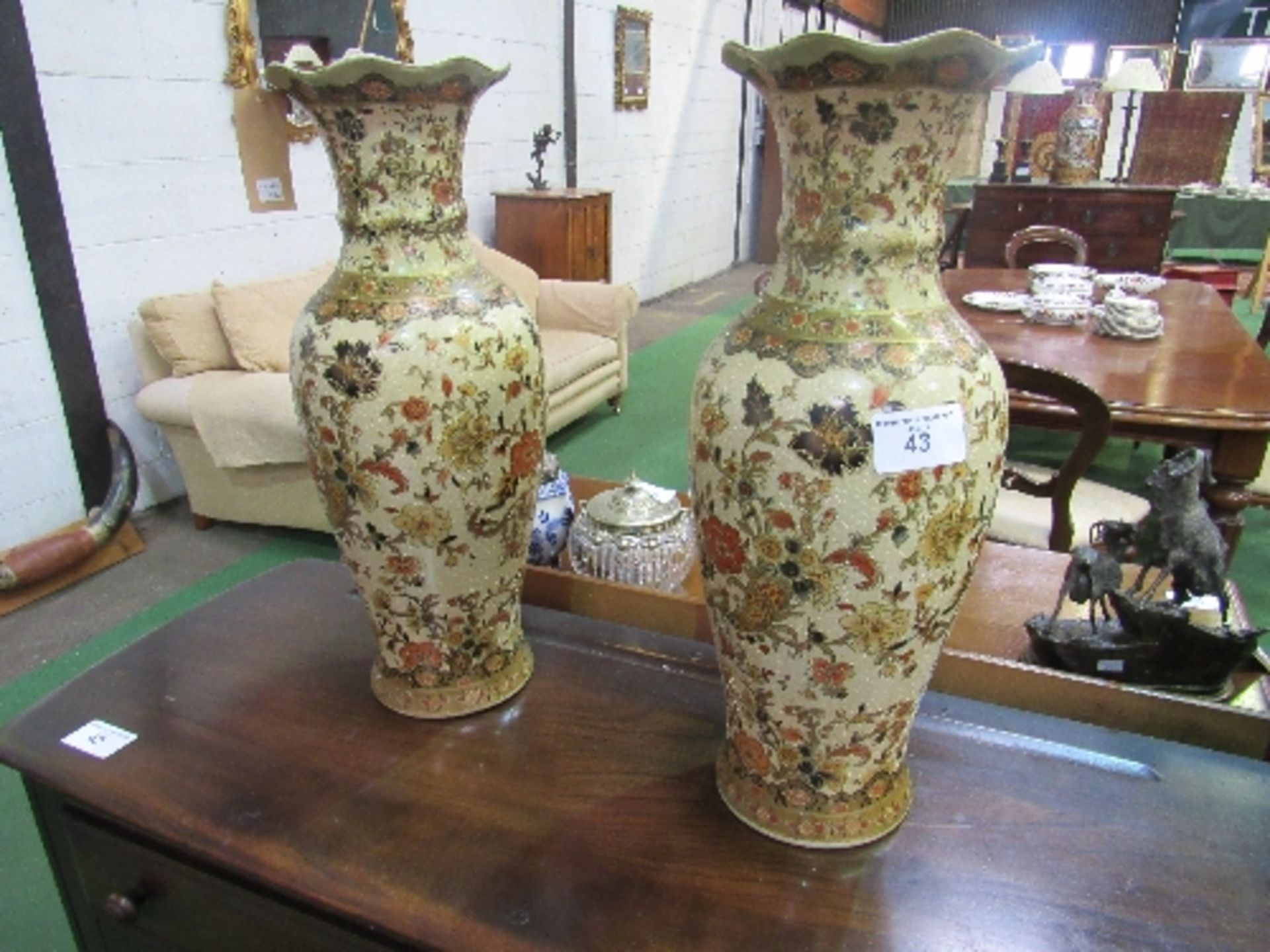 Pair of large Chinese Satsuma vases, marks to base, height 59cms. Estimate £50-80