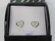 Warren James 925 silver heart-shaped earrings, new, in box. Estimate £15-25