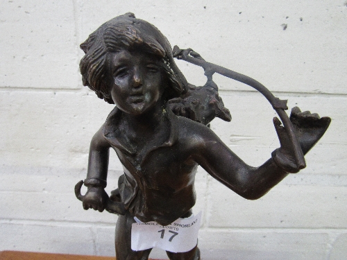 Bronzed figurine of a boy carrying a basket over his shoulder, height 34cms. Estimate £20-40 - Image 2 of 4