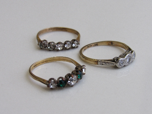9ct gold, platinum & diamond ring, size N, weight 2gms & 2 rolled gold rings. Estimate £50-70 - Image 2 of 3