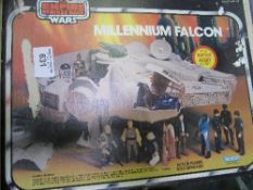 Boxed Star Wars 'Millennium Falcon' together with 3 framed & glazed Star Wars advertising posters.