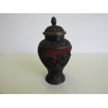 Chinese cinnabar vase with lid, black & red lacquered. Estimate £25-35