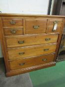 Edwardian-style mahogany chest of drawers with brass drop handles, 5 drawers over 3 long graduated