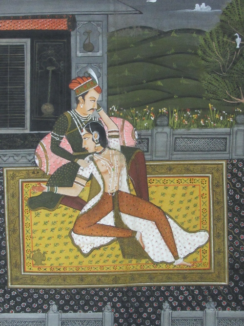 Large hand-painted silk Hareem scene, 86 x 56cms. Estimate £50-60 - Image 2 of 2