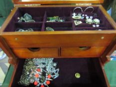 Wooden jewellery box & contents & 2 other boxes of costume jewellery. Estimate £15-30