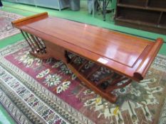 Hardwood large spindle sided coffee table, 150 x 50 x 45cms. Estimate £20-30