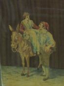 Marquetry picture of women/man & donkey. Estimate £5-10