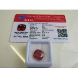 Cushion cut loose red ruby, 9.90ct with certificate. Estimate £40-50