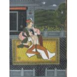 Large hand-painted silk Hareem scene, 86 x 56cms. Estimate £50-60