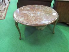 Marble topped circular table on metal legs, diameter 65cms, height 38cms. Estimate £20-30