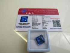 Square cut blue tanzanite, weight 9.25ct with certificate. Estimate £40-50