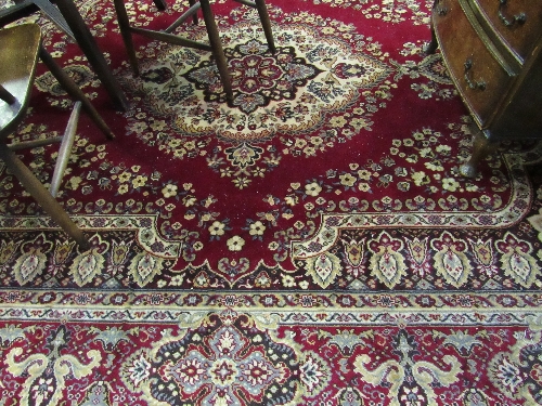 Large red ground rug, 308 x 249cms. Estimate £40-60 - Image 2 of 3