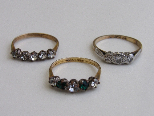 9ct gold, platinum & diamond ring, size N, weight 2gms & 2 rolled gold rings. Estimate £50-70 - Image 3 of 3