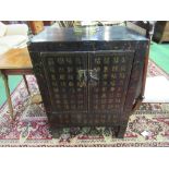 Antique black lacquered oriental style 2 door cabinet, 65 x 44 x 89cms. Est £80-120