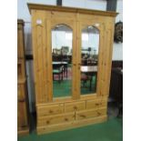 Pine double wardrobe with glazed doors over 3 over 2 drawers, 139 x 52 x 205cms. Estimate £50-60