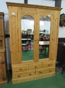 Pine double wardrobe with glazed doors over 3 over 2 drawers, 139 x 52 x 205cms. Estimate £50-60