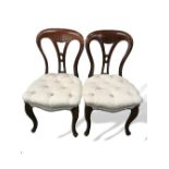 4 mahogany framed spoon back open splat button upholstered dining chairs. Estimate £20-40